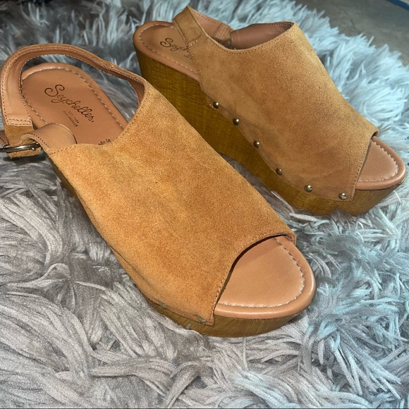 Sychelles | Elated Platform Wedge Sandal Cognac Suede Size 8.5 - Picture 3 of 6